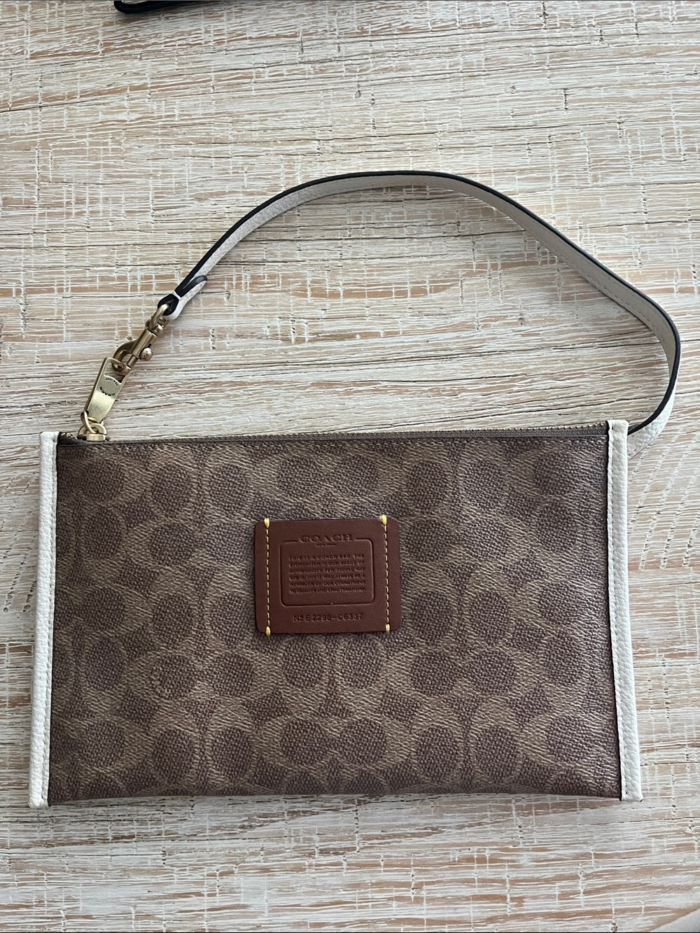 Coach Brown and Cream Signature Canvas Wristlet